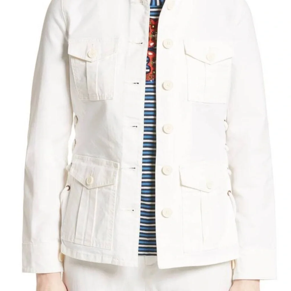 TORY BURCH Sgt. Pepper Utility Jacket w/ Lace-Up Sides in Chalk Sz XS